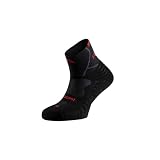 Lurbel Traction Pro Four – Calcetines de trail unisex, Calcetines tobilleros, con amortiguación y transpirables, Calcetín de competición (L (42-44), Negro/Rojo)