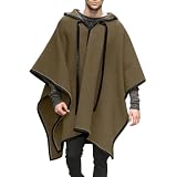 Rrongwn Poncho con Capucha para Hombre Cape Vaquero Hippie Chaqueta Otoño Invierno Casual Abrigo con Bolsillos Hombres de Lana Mexicana