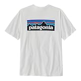 Patagonia Camiseta P-6 Logo Responsibili-tee Hombre Blanca | 50% Algodón Reciclado, Certificación Comercio Justo™, Cuello Redondo, Ajuste Regular, Certificado bluesign®