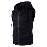 APAELEA Deportes Sudadera Sin Mangas Chalecos para Hombre Gimnasio Deportiva Ropa Tank Tops con Capucha Negro L
