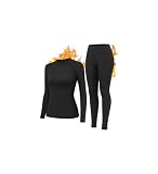Camiseta Termica Mujer Conjunto Interior Invierno Termico Ropa Térmicos | Conjunto Térmico para Mujer de Manga Larga con Pantalón Legging Ideal para Climas Fríos Camisetas Mallas Negro S