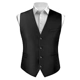 BSBUY Chaleco Formal Hombres, Chaleco Vestir Hombre Negro con Bolsillo, Chaleco Traje Hombre de Elegante, Boda Fiesta Negocio, L