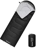 KingCamp Saco de Dormir de Verano para niños y Adultos Ligero Negro R | Saco de dormir tipo manta acoplable para convertirse en saco doble, 3 estaciones, ideal para camping y viajes
