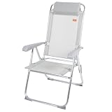 AKTIVE - Silla Plegable reclinable 5 Posiciones, Antivuelco, con cojín, Respaldo Alto y reposabrazos, Resistente: Peso máx. 110kg, Material Textileno y Aluminio, Medidas 44x55x101cm (63028)