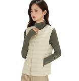 Chaleco Plumas Ligero Ultraligero Mujer Guateado Acolchado Señora Chaqueta Abrigo Sin Mangas Plumífero Ultralight Beige 3XL