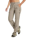 MoFiz Pantalones Trekking Mujer Cargo Senderismo Caqui Oscuro EU XL | Transpirable, Repelente al Agua, 5 Zip Bolsillos, Ligero, Fresco, Protección UV, Viaje, Montaña al Aire Libre