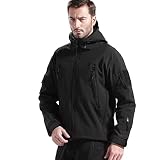 FREE SOLDIER Chaquetas Invierno para Hombre Cazadoras Militar Softshell Ropa de Trabajo Impermeable con Forro Polar para Exteriores Chaquetas de Caza Multibolsillos con Capucha (Negro,M)