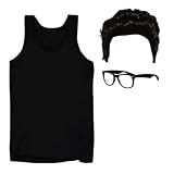 Disfraz para adultos Will Inbetween – Chaleco negro, gafas y peluca – Divertido disfraz para Halloween, despedida de soltero, fiestas de personajes de televisión y eventos, talla M