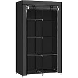 SONGMICS Armario de Tela, 6 Estantes, Marco de Metal, 88 x 45 x 168 cm | Armario de Ropa, con 1 Barra Colgante, Tela no Tejida, para Dormitorio, Pasillo, Negro Tinta, Colección RYLAN RYG84H