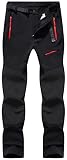 DAFENP Pantalones Trekking Esqui Trabajo Hombre Impermeables Polar Forrado | Pantalones Montaña Senderismo Snowboard Neve Softshell Termicos Invierno Aire Libre (F Negro,M)