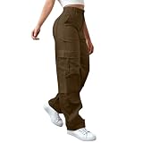 Pantalón cargo de senderismo para mujer, ligero y cómodo, pantalones para gimnasio y jogging, lisos, pantalones de chándal, con cordón, de cintura alta, holgados, ropa de calle, con bolsillos