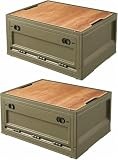 RMAN® Juego de 2 Cajas Almacenaje Plástico Plegable con Tapa, Verde | Para Camping, Con Ruedas Multifuncionales, Mueble Camper para Maletero de Coche, Campismo, 38 L
