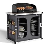 EVER ADVANCED Cocina de camping XXL plegable con protección contra el viento, armario de camping plegable con estructura de aluminio y bolsa de transporte, estantería de camping, muebles de camping
