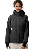 FREE SOLDIER Chaqueta de Esquí Impermeable para Mujer Forrada de Forro Polar Abrigada Invierno Lluvia con Capucha Costuras Completamente Selladas,(Negro,XXL)
