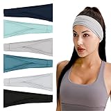 Flintronic 6 Diademas Deportivas, Banda para el Sudor Elástica de Algodón, Colores Mezclados, Diadema Elástica Absorbente para Mujeres Deportes/Yoga/Correr/Fitness