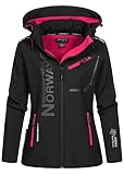 Geographical Norway Reine Women's Waterproof Softshell Jacket, Outdoor Hooded Jacket, Windproof Winter Jacket for Outdoor Hiking Activities, Black/Flash Pink, L