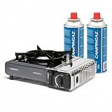 CAHERSA Pack Campingaz Camp'Bistro 3 + 2 Cartuchos CP250 – Hornillo de Gas Portátil 2,2 kW con Encendido Piezoeléctrico – Cocina Camping, Picnic y Exterior – Maletín de Transporte Incluido