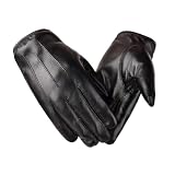 AYZDJ Guantes de cuero negro para hombre, guantes térmicos de invierno para pantalla táctil para conducir y uso diario