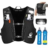 ONETOALL Chaleco Running Hombre Mujer con 2 Botella 500ml y Luz LED Recargable, Chaleco Hidratacion Trail Running, Mochila Hidratacion Running Vest Mochila Running para Correr Senderismo Montaña