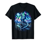 Dragón Azul Aurora Boreal Aurora Boreal Arte Fantasía Camiseta gráfica económica