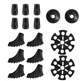 Tapas para Bastones de Senderismo 16 Piezas | Juego Completo de Puntas de Goma | Compatible con Bastones de Marcha Nórdica y Trekking | Incluye Rodeles para Nieve y Barro | Diámetro 11mm - Negro