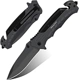 morpilot Navaja Plegable Cuchillo de Acero Inoxidable con Punta Rompevidrio y Cutter Cinturón Cuchillo Plegable con Mango Acero Inoxidable para Acampar, Picnic, Caza