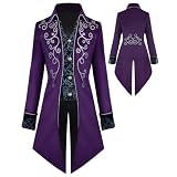 YQVGFBY Chaqueta Steampunk Vintage para hombre, estilo gótico, frac, abrigo, disfraces de Carnaval, ropa medieval para hombre, disfraz de Halloween (Morado, M)
