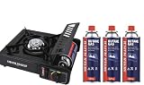 Silver Match Hornillo Camping Gas Portátil con 3 Botellas de Gas Butano de 220g