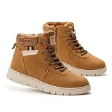 GLAMORA Botines de Invierno para Mujer, Botas de Nieve con Pelo, Cómodas y Antideslizantes, Cremallera Lateral y Cordones G25600-camel-40