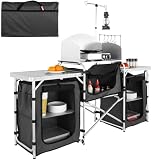 VEVOR Mueble de Cocina para Camping 174x176x46 cm Armario de Camping Plegable Portátil Estructura de Aluminio Altura Ajustable Mesa de Cocina para Acampar con Bolsa de Transporte para Barbacoa, Negro