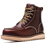 SL-Saint Hecho a mano suave Moc Toe impermeable Buen año-acabado Botas 6'' Clásico Moda (Rojo-Marrón Cuña Suela, Adulto, Hombre, 46, Números, Sistema tallas calzado EU, mediano)