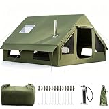 Tienda de campaña Inflable con Apertura de Chimenea y tragaluz, Tienda de campaña para 2-8 Personas con Bomba de Aire, Tienda Inflable de Tela Oxford Impermeable para 4 Estaciones, Montaje rápido