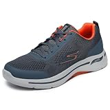 Skechers Hombre Go Walk Arch Fit Idyllic Trainers, Charcoal Textile/Synthetic/Orange Trim, 44 EU