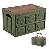 YushengTai Caja de camping plegable de 30 L con tapa, caja plegable con tapa de madera, caja de almacenamiento apilable para camping, coche y maletero, caja de camping 43 x 30 x 24 cm (verde oliva, 30