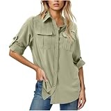 PODOLIXIA Camisa de manga larga para mujer, de safari, de secado rápido, informal, UPF50+, protección UV, para exteriores, para pesca, safari, viajes, golf, verde claro, S