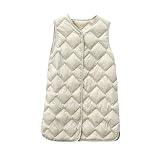 Chaleco Plumas Mujer Ligero Largo Ultraligero Plumon Guateado Señora Chaqueta Sin Mangas Beige L