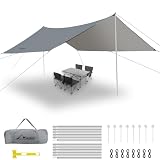 WADEO Lona para Tienda de campaña 3,6 x 4,8 m, Lona para Camping con Postes + Estacas + Cuerdas tensoras, Impermeable, Ultraligera y Anti-UV, Ideal para Acampar Vacaciones Picnic al Aire Libre - Gris