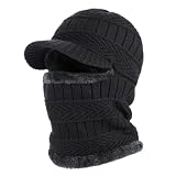 AYPOW Sombrero Tipo Gorro de Invierno con pasamontañas y Calentador de Cuello Flexible, máscara de esquí Unisex cálida a Prueba de Viento para Deportes al Aire Libre - Negro