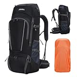 70L Mochila de Senderismo con Cubierta para Lluvia, Paquete de Viaje y Camping para Deporte al Aire Libre, Escalada, Excursionismo y Senderismo, Equipaje de Mochilero para Hombres y Mujeres (Negro)