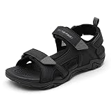 DREAM PAIRS Sandalias Senderismo Hombre,Negro,44.5 | Suela goma duradera, soporte arco, forro secado rápido, orificios transpirables, 3 correas ajustables.