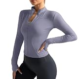 Neteson Camiseta Deportiva Mujer de Manga Larga Chaqueta Deporte Running | Camisa de Correr Fitness Yoga Ropa con Cremallera y Agujeros para Pulgar