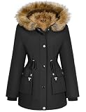 Xnova Abrigos Parka Mujer de Forro Polar Chaquetas (Negro, XL) | Longitud media, Resistente al agua, con Capucha de Pelo Sintetico, de Cremallera, Cortavientos, con Bolsillos