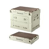 Qunature Caja de Almacenamiento Plegable para Camping | Caja Organizadora con Tapa de Madera, Resistente y Apilable para Acampada, Jardín, Coche y Hogar, 26L/30L/ 55L/ 60L