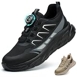 BAXIWUY Zapato Seguridad Hombre Mujer Calzado de Trabajo Ligeros Comodo Zapatillas de Seguridad con Punteras de Acero Transpirable Antideslizante Zapatillas Trabajo Negro, 42 EU