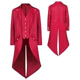 YQVGFBY Abrigo gótico steampunk para hombre, chaqueta vintage victoriana medieval, uniforme largo esmoquin, disfraz renacentista pirata vampiro fiesta cosplay (Rosso, XL)