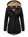 CMTOP Abrigos Mujer Invierno Termico Abrigo Forro Polar Chaqueta Invierno Largo con Capucha Chaqueta Cremallera Cálido a Prueba de Viento Casuales Parka con Cordón y Bolsillos(Negro, L)