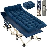 OVERMONT Cama Plegable Camping Plegable - Camas de Campamento Portátil con Almohadilla de Algodón para Adultos Dormir - con Bolsillo Lateral para Camping Playa Exterior Viajes - 120 kg 190x71CM