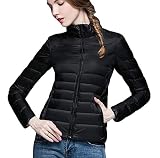 Plumífero Ultraligero Mujer Abrigo Plumas Invierno Plumon Ligero Acolchado Chaqueta Señora Negro L