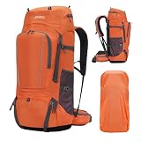 70L Mochila de Senderismo con Cubierta para Lluvia, Paquete de Viaje y Camping para Deporte al Aire Libre, Escalada, Excursionismo y Senderismo, Equipaje de Mochilero para Hombres y Mujeres (Naranja)