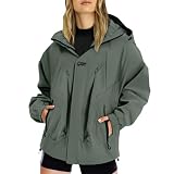 Chaqueta impermeable para mujer, con capucha, cortavientos, transpirable, softshell, ligera, de secado rápido, para senderismo, casual, con cremallera, para caminar al aire libre, Verde tirando a